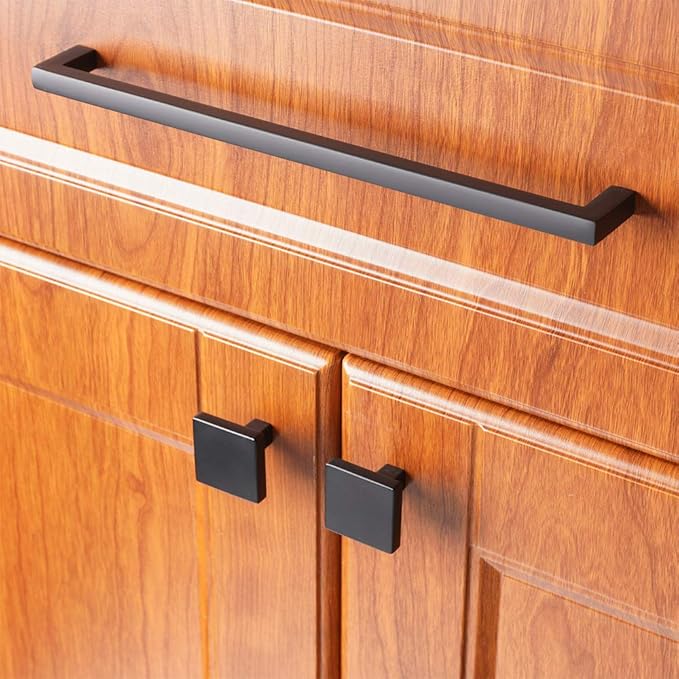 KOOFIZO Solid Square Bar Cabinet Handle - Black Furniture Pull, 7.6 Inch/192mm Screwhole Distance, 1-Piece for Kitchen Cupboard Door, Bedroom Dresser Drawer, Bathroom Wardrobe Hardware