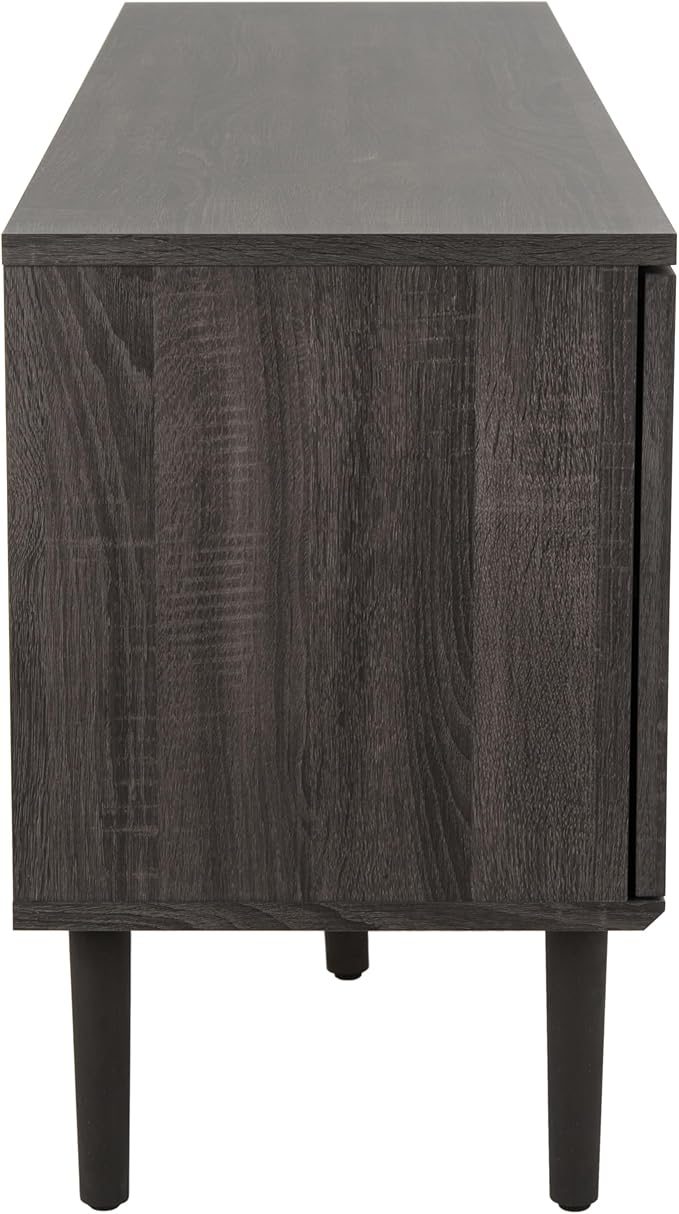 SAFAVIEH Claude TV Stand for up to 65" Flatscreen – Distressed Black, 2 Sliding Doors with Interior Storage, 2 Open Shelves, Entertainment Media Console (MED9610E)