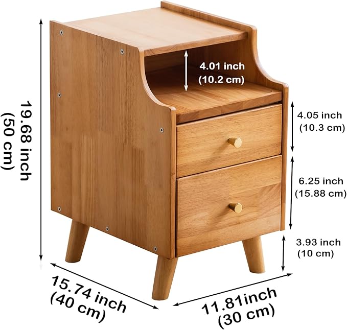 Small Nightstand, Narrow Nightstand, Solid Wood Night Stand, Narrow Side Table for Small Spaces, Couch, Nature Color 11.81 in Wide