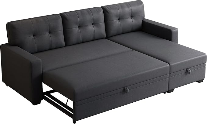 Ball & Cast Convertible Sectional Sleeper Sofa Bed L Shaped 4 in 1 Pull Out Couch with Reversible Storage Chaise & Removable Back Cushions,Sleeper Corner Pull Out Sofa Bed Couch for Living Room,Office