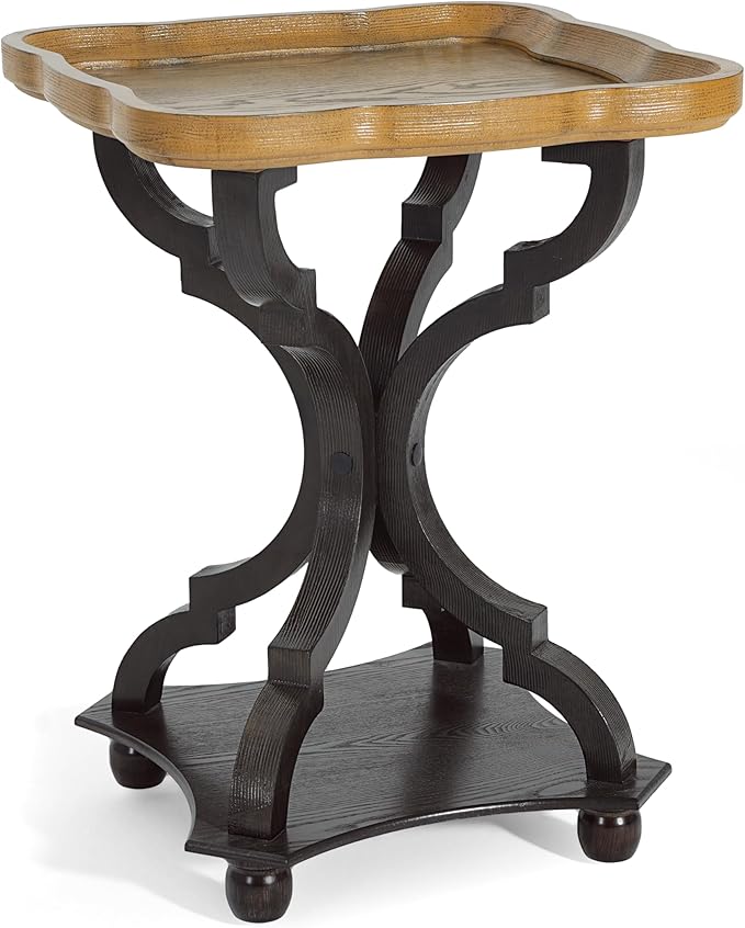 Christopher Knight Home Eudora 25" Small End Table, Hourglass Design Accent Table with Lipped Tabletop, French Country Furniture, Wooden Small Coffee Table, Living Room Side Table, Black + Natural