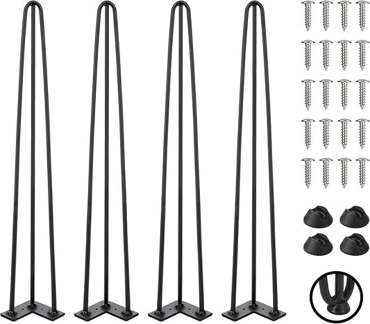 TEN49 Heavy Duty Hairpin Table Legs - 34 Inch Industrial Black Furniture Legs - 1/2" Extra Thickness 3 Solid Rods Metal Table Legs - Fit for Mid-Century Modern Console Desk, Entryway Table Legs