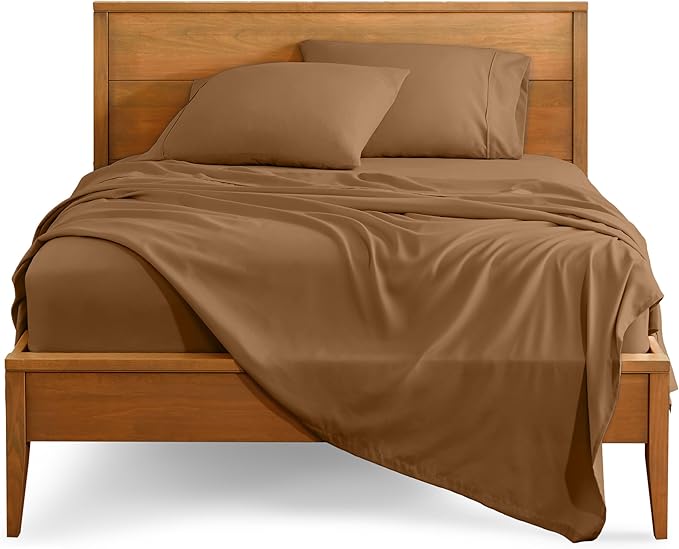Bare Home Twin Sheet Set - 1800 Ultra-Soft Microfiber Bed Sheets - Double Brushed - Deep Pockets - Easy Fit - Extra Soft - 3 Piece Set - Bedding Sheets & Pillowcases (Twin, Caramel)