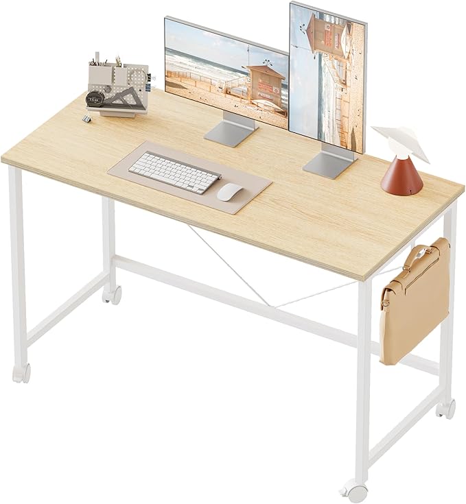 Rolling Computer Desk with Wheels, Gaming Desk for Small Spaces, Modern Simple Style Table for Home Office, Study Writing Table (Caster, Oak, 40 inch)