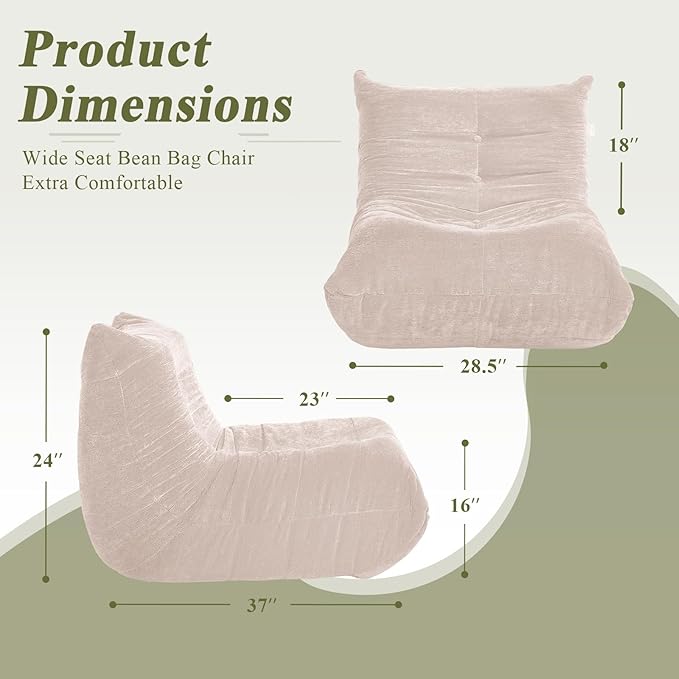 Bean Bag Chair, Fireside Chair Big Bean Bag Sofa for Adults/Teens, Memory Foam Bean Bag Gaming Chairs with Comfy Design & Premium Fabric, Lazy Floor Sofa for Living Room, Bedroom, Beige