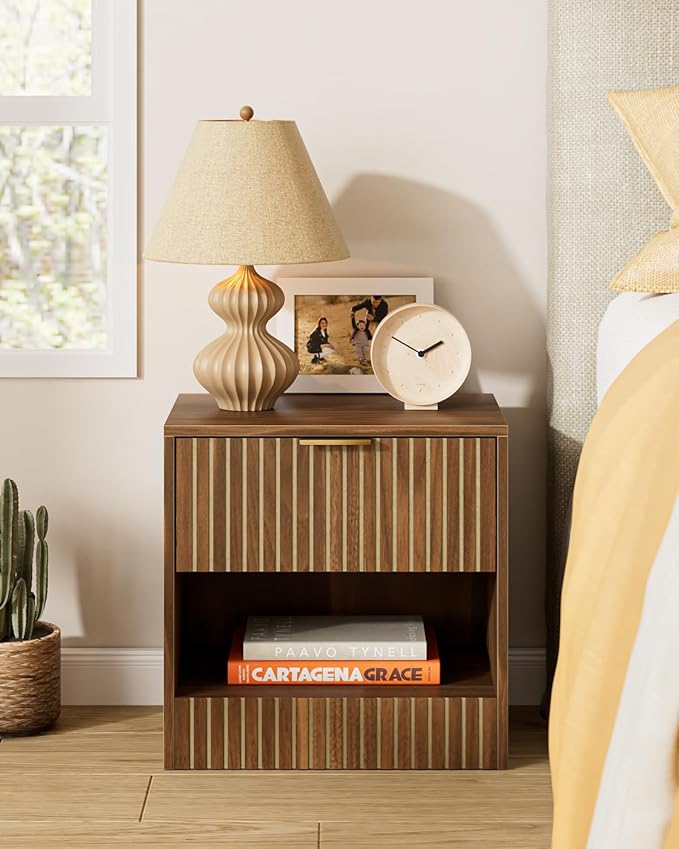 Tiny nightstand Small Night Stand Modern Bedside Table,Boho Side End Table for Bedroom,Living Room,Office(Walnut)