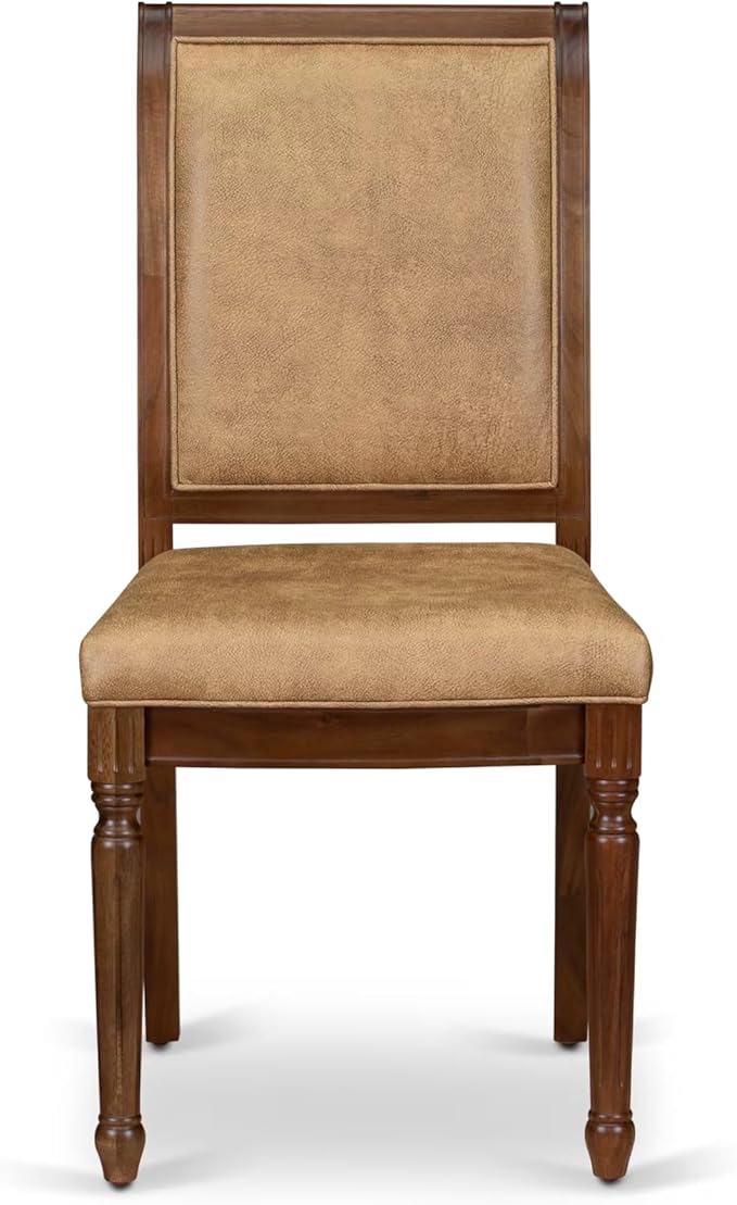 LKCY9-AWA-28 9-Piece Kitchen Table Set Includes a Dining Table and 8 Beige Polyester Fabric Dinner Chairs with High Back - Antique Walnut Finish