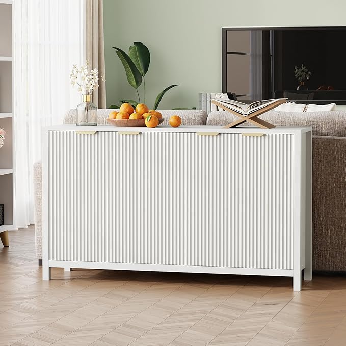 Buffet Cabinet with Storage, 55" Sideboard with 4 Doors and Adjustable Shelves, Modern Credenza Buffet Table Media Console for Dining Room Living Room Entryway, White