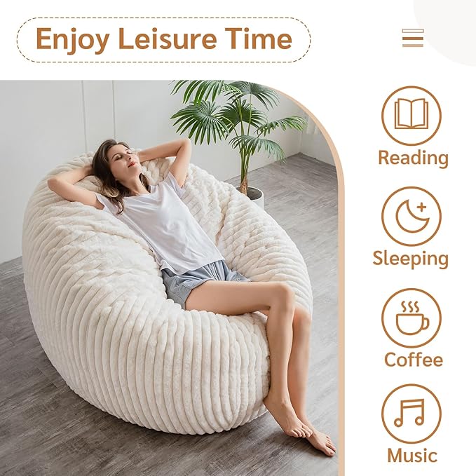 BYBYME 3 in 1 Bean Bag Chairs, Bean Bag Bed for Adults High-Density Foam Filling, Convertible Sofa Bed Faux Fur, Giant Bean Bag Chairs for Adults