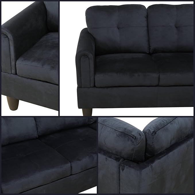 Modular L-Shaped Sectional Sofa, Modern Couches with Movable Chaise, Convertible 4-Seater Couch for Bedroom, Apartment & Office, Black