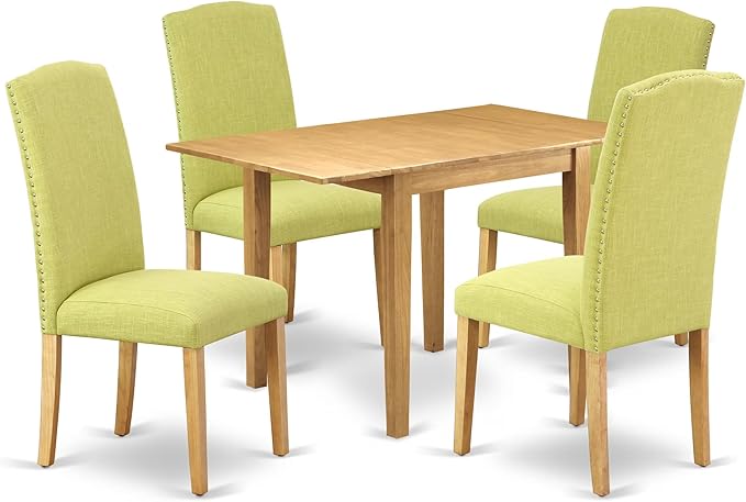 East West Furniture NDEN5-OAK-07 5 Piece Dining Room Furniture Set Includes a Rectangle Dining Table with Dropleaf and 4 Limelight Linen Fabric Upholstered Chairs, 30x48 Inch, Oak