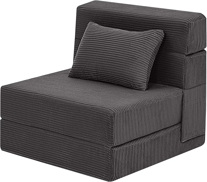 MeMoreCool Boneless Folding Sofa Bed Single, Corduroy Convertible Sleeper Chair, Foldable Foam Mattress Chair, Comfy Fold‑Out Futon Couch Bed, Small Floor Sofa Couch for Living‑Room Guest