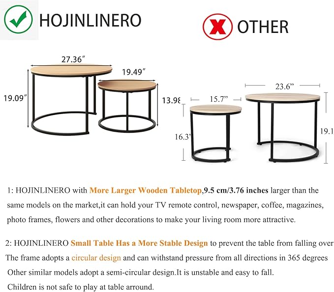 Industrial Round Coffee Table Set of 2 End Table for Living Room,Stacking Side Tables, Sturdy and Easy Assembly,Wood Look Accent Furniture with Metal Frame,Black+Teak OAKDK