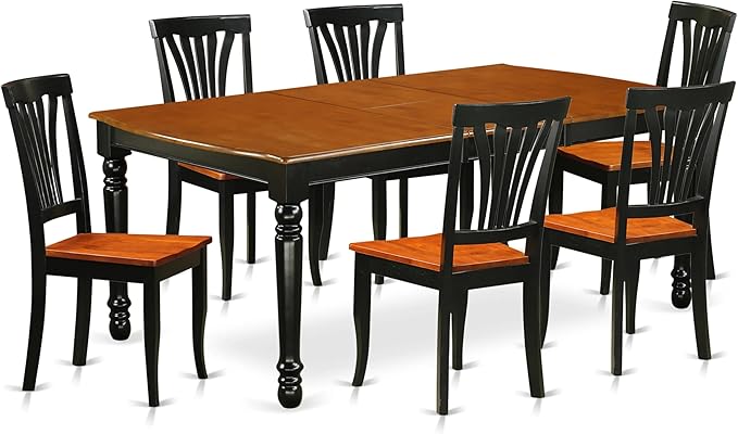 East West Furniture DOAV7-BCH-W 7 Piece Dining Table Set Consist of a Rectangle Dining Room Table with Butterfly Leaf and 6 Wood Seat Chairs, 42x78 Inch, Black & Cherry