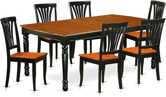 East West Furniture DOAV7-BCH-W 7 Piece Dining Table Set Consist of a Rectangle Dining Room Table with Butterfly Leaf and 6 Wood Seat Chairs, 42x78 Inch, Black & Cherry
