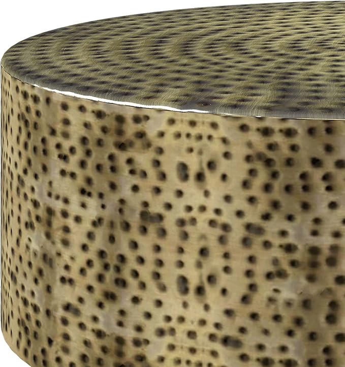 SIMPLIHOME Montrose Metal Coffee Table - 30 inch Wide Solid Iron Round Living Room Table in Antique Gold and Black, Modern Industrial Cocktail Table for Lounge with Hand-Hammered Texture, Assembled