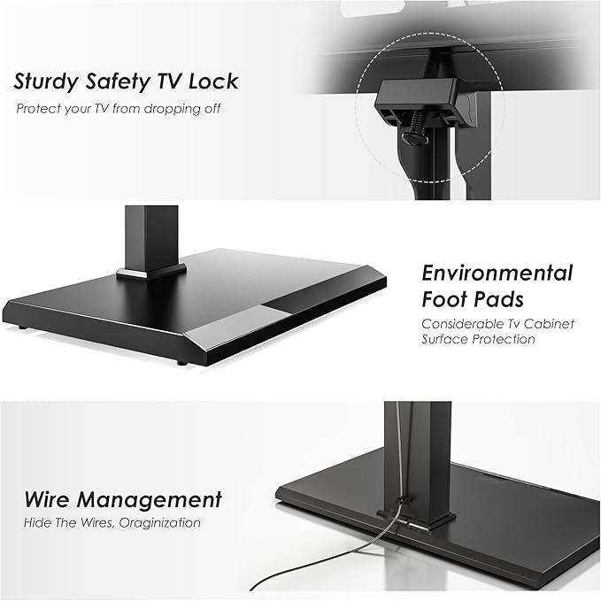 FITUEYES Iron Base Universal Floor TV Stand with Swivel Mount for 32-65 Inch LED LCD OLED Plasma Flat Panel or Curved Screen TVs Height Adjustable with Wire Management (Black)