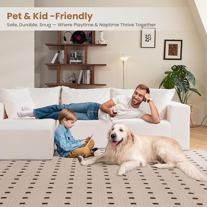 Modular Sectional Sofa, 108" L-Shaped Boneless Couch with Deep Seat, Corduroy Cloud Couch for Living Room, Bedroom, No Assembly Required, Ship in a Box, Beige