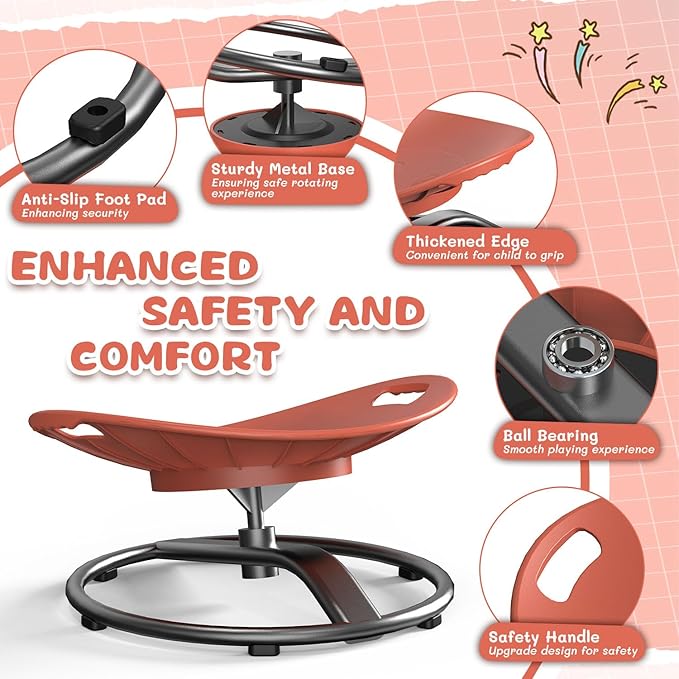Spinning Chair for Autistic Kids - Sensory Spinning Chair for Autistic Children with Safety Handle & Non-Slip Design, Sensory Swivel Chairs for Kids 3-8 Years(Orange)