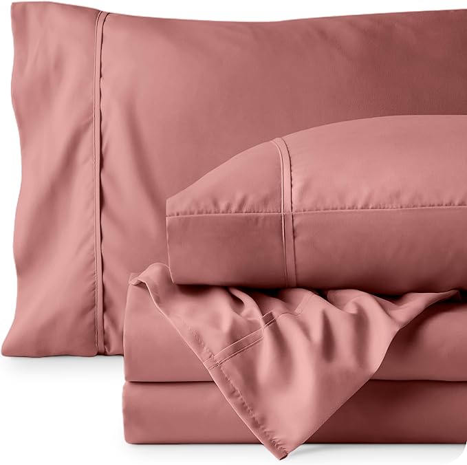 Bare Home King Sheet Set - Luxury 1800 Ultra-Soft Microfiber King Bed Sheets - Double Brushed - Deep Pockets - Easy Fit - 4 Piece Set - Bedding Sheets & Pillowcases (King, Dusty Rose)