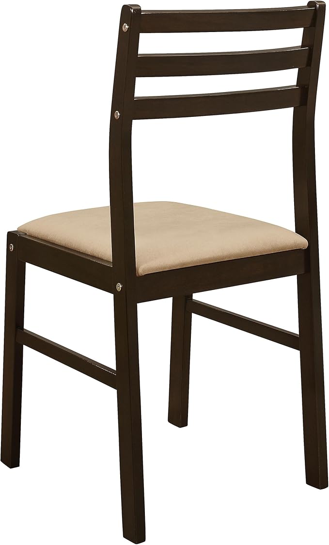 Coaster Home Furnishings 3-Piece Round Wood Dining Room Set Drop Leaf Extension Table Ladder Back Side Chairs Upholstered Seat Cushions Cappuccino and Tan 130005