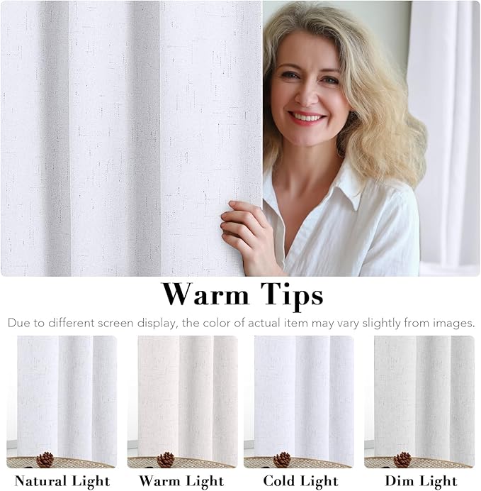 H.VERSAILTEX White Linen Blackout Curtains Durable Thick Textured Linen Look 100% Blackout Patio Door Curtain Anti Rust Grommet Extra Wide Sliding Door Curtain Panel, W100 x L108 inch- Bright White