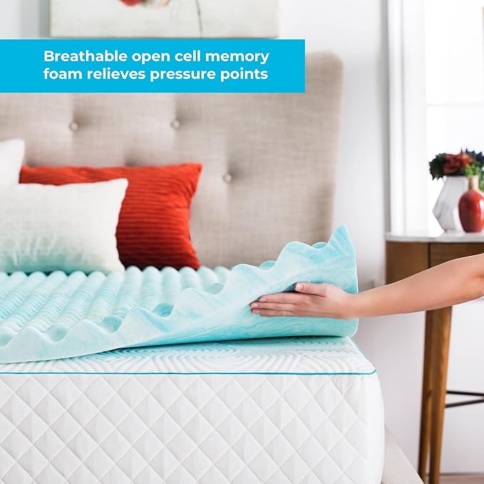 Linenspa 2 Inch Convoluted Gel Swirl Memory Foam Mattress Topper - Promotes Airflow - Relieves Pressure Points - Full