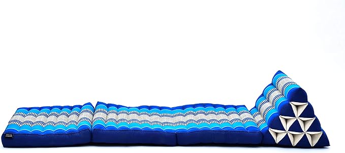 Leewadee - Comfortable Japanese Floor Mattress Used As Thai Floor Bed with Triangle Cushion, Futon Mattress Or Thai Massage Mat, 67 x 21 inches, Blue