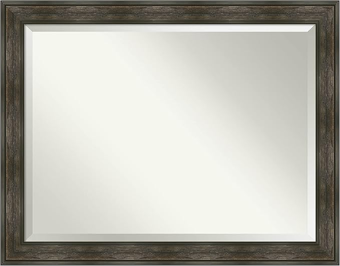 Amanti Art Brown Bathroom Mirror for Over Sink, 36x46 Rail Rustic Char Rectangle Vanity Mirror, X-Large Rustic Farmhouse Frame, Hangs Horizonally and Vertically, Bathroom Wall Decor, Beveled Edge
