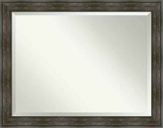 Amanti Art Brown Wall Mirror 36x46 Rail Rustic Char Rectangle Bathroom Mirror for Wall Decor Living Room, X-Large Country Rustic Frame, Hangs Horizonally and Vertically, Bathroom Decor, Beveled Edge