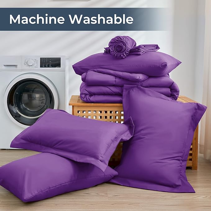 HEVUMYI Purple King Comforter Set - 7-Piece All Season Bed in a Bag King, Ultra Soft Bedding Set with Comforter, Flat Sheet, Fitted Sheet, Pillowcases, Pillow Shams