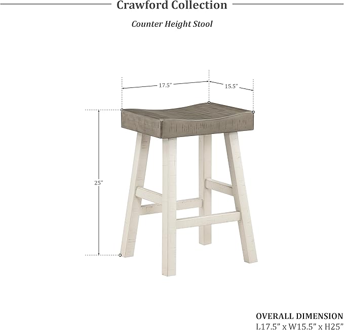Lexicon Saddle Bar Stools Set of 2 Barstools with Footrest, Armless Dining Chairs for Kitchen Island, Breakfast Nook, Living Room, Counter Height, White/Coffee