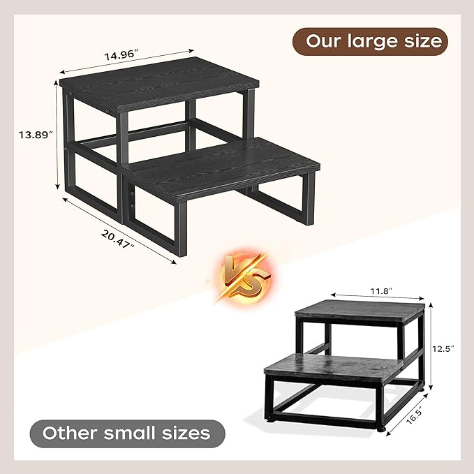 Homeiju 3 in 1 Step Stools for Adults Kids Toddler, Heavy Duty Wooden Step Stool with Non-Slip Pads, 2 Tire Step Stool for Kitchen Bathroom Bedroon Stepping Stool, Black