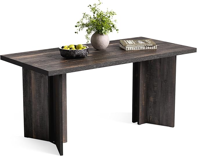 LITTLE TREE Wooden Dining Table Set for 6, 63-Inch Rectangle Kitchen Table, Modern Dinner Table for Home Dining Room, Kitchen Room,Dark Grey