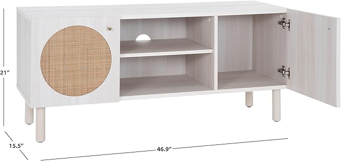 SAFAVIEH Home Collection Ophelia Bleached White/Natural Rattan 2-Door 2-Shelf Entertainment Media Stand (Fits up to a 50" Flatscreen TV)
