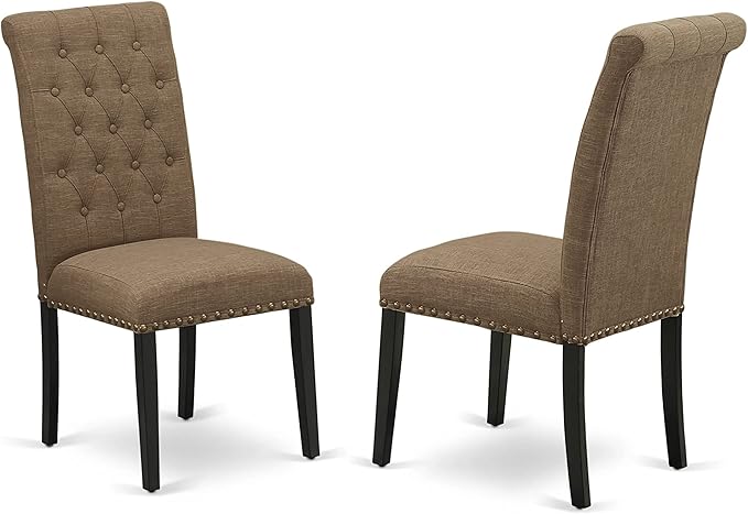 East West Furniture NOBR3-BLK-17 3 Piece Dining Room Table Set Contains a Rectangle Kitchen Table with Butterfly Leaf and 2 Light Sable Linen Fabric Parson Chairs, 32x54 Inch, Black