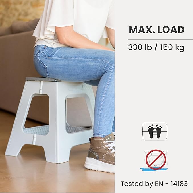 Vigar Compact Step Stool Foldable, 16-inch Step Stools for Adults up to 330 Pound, Lightweight Stool, Non-Slip Folding Step Stool, Gray