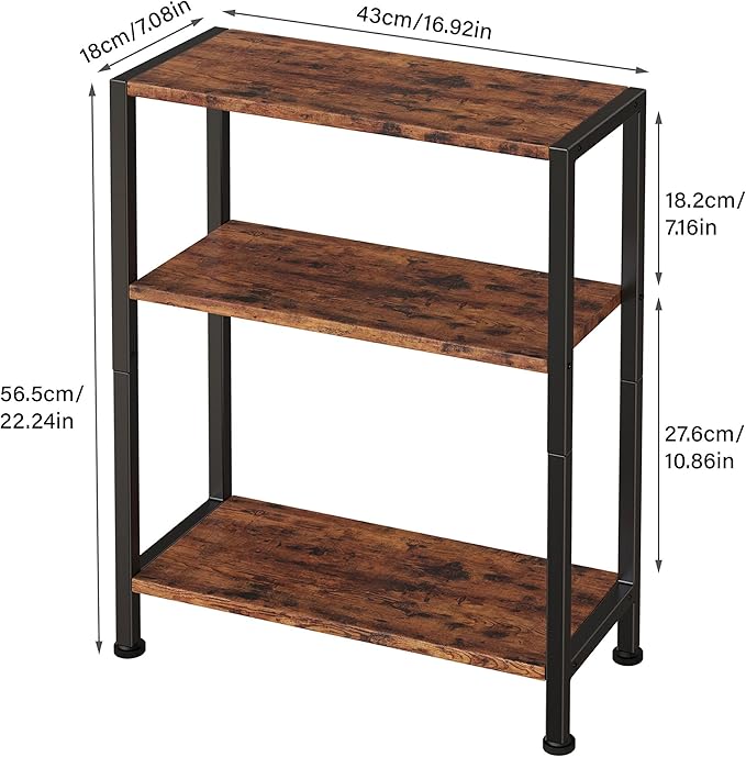 3-Tier Side Table Set of 2, Small End Table, Sofa Side Table for Narrow Spaces, Slim End Table, Nightstand Table, for Living Room Bedroom Office, Rustic Brown