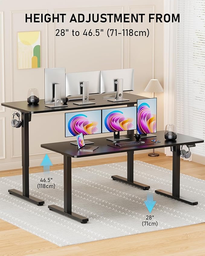 Standing Desk, Large Height Adjustable Electric Stand up Desk, 55 x 24 Inches Sit Stand Home Office Desk, with Splice Board, Black Frame/Black Top