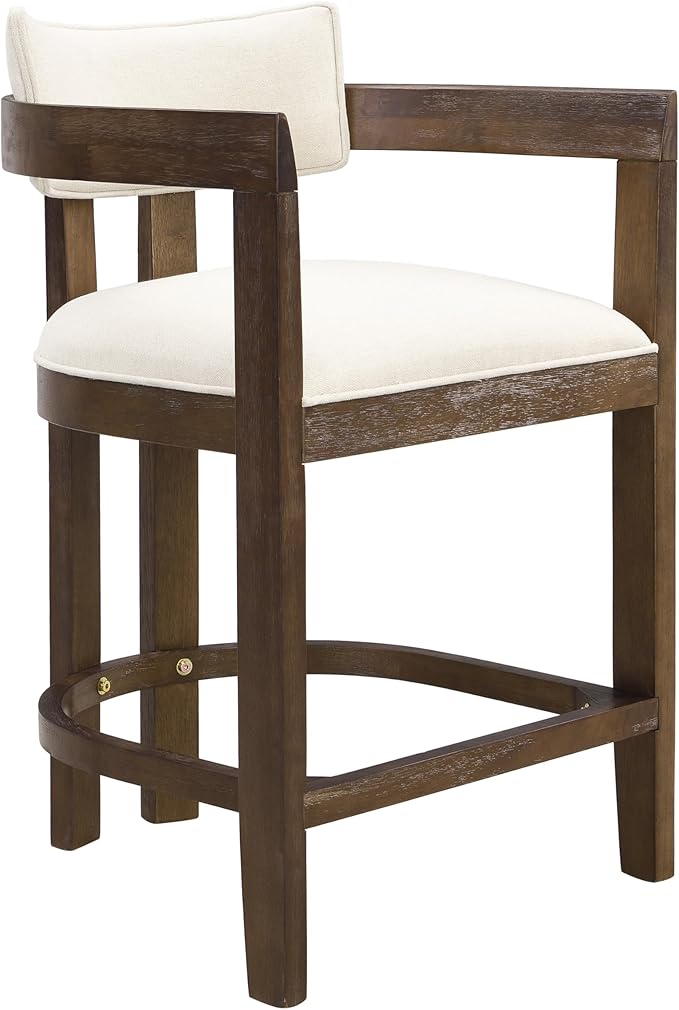 Christopher Knight Home Set of 2 Ryland Modern 26" Counter Height Bar Stools, Fabric Upholstered Counter Stools,Wooden Kitchen Island Armchair with Footrest, Round Backrest, Soft Seating,Beige+Walnut