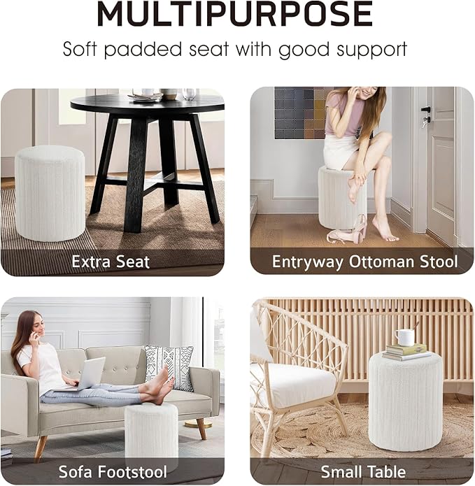 Get Set Style Modern Round Ottoman with Soft Padded Seat, Multifunctional Vanity Chairs for Makeup, Upholstered Footrest Stool Ottoman Foot Stool for Living Room, Bedroom