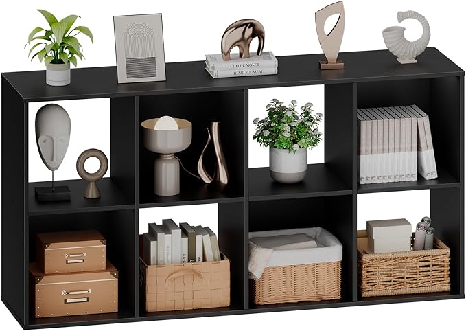 Sweetcrispy 8 Cube Storage Organizer - Open Cube Bookshelf with 4 Removable Back Panels, Display Storage Bookcase for Living Room, Bedroom, Entrance Hall, Home Office，47.7" L×11.6" W×24" H, Black
