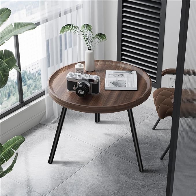 Jessie Small Round Coffee Tables,50x50x48cm Mid Century Modern Nesting Tables,Easy Assembly Circle Walnut Coffee Tables with Non-Slip Feet,Nesting Coffee Table for Living Room Balcony Yard