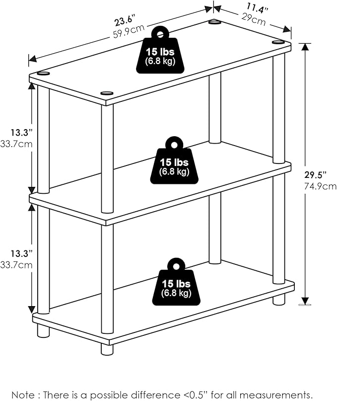 Furinno Turn-N-Tube 3-Tier Compact Multipurpose Shelf Display Rack, White/White, Set of 2