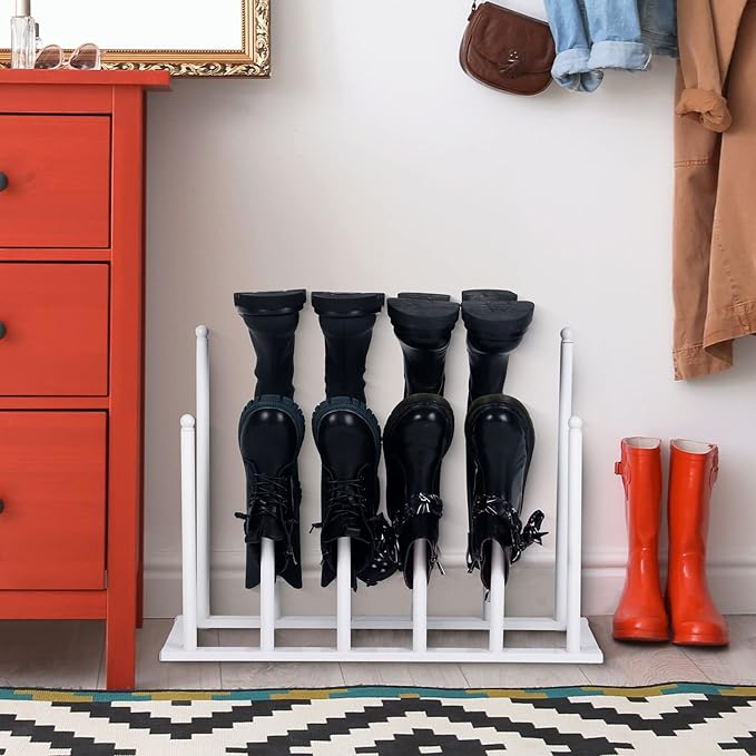 MyGift Modern White Metal Free Standing Boot Shoe Rack Organizer, Tall Boot Shaper Storage Stand, Holds up 6 Pairs of Tall Boots
