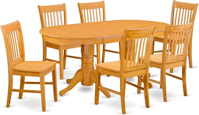 East West Furniture VANO7-OAK-W 7 Piece Dining Set Consist of an Oval Dining Room Table with Butterfly Leaf and 6 Wood Seat Chairs, 40x76 Inch, Oak