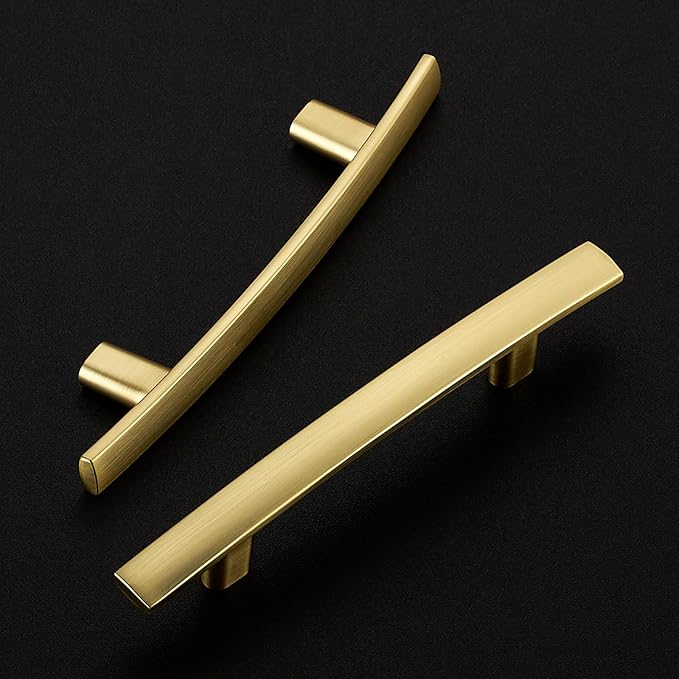 30 Pack Cabinet Handles 3" Hole Center - Curved Cabinet Pulls Brushed Brass Drawer Pulls for Kitchen Cupboard Solid Handles for Dresser Drawer Arch Closet Hardware