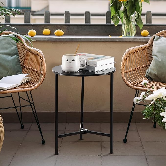 2 Packs 13" Metal Outdoor Side Tables Small Black Outside End Table for Patio Round Accent Corner Stand for Small Spaces Weather-Resistant Coffee Table for Balcony Porch Plant Stand, Starlight