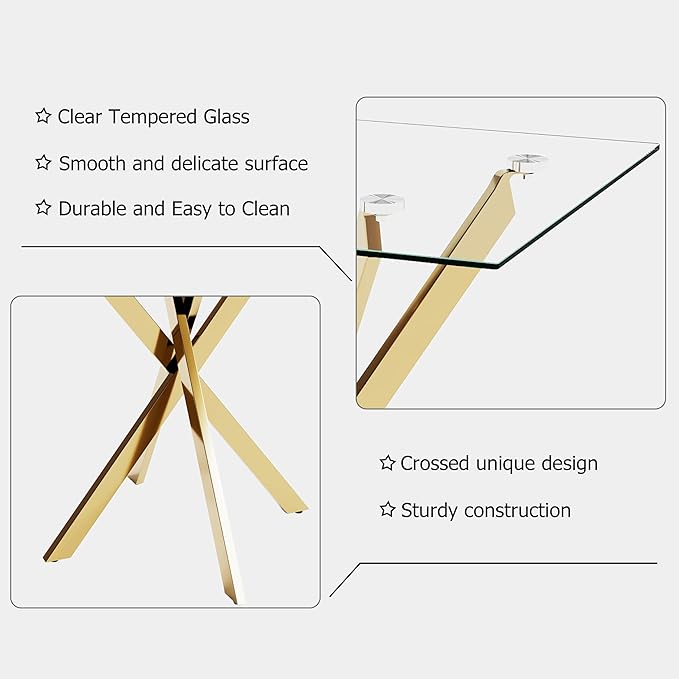 Side Table Set of 2, Modern End Table Set with Tempered Glass Top and Metal Legs for Home Office (Gold)