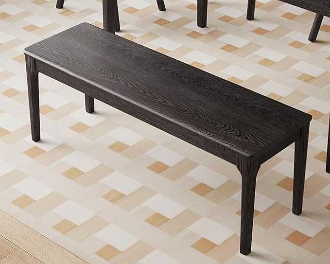 Dining Bench, Wood Bench Solid Oak Wooden Bench Indoor Dining Room Table Home Bedroom Bed End Restaurant Modern Hallway Furniture (Black, 39.4" W x 13.8" D x 17.7" H)